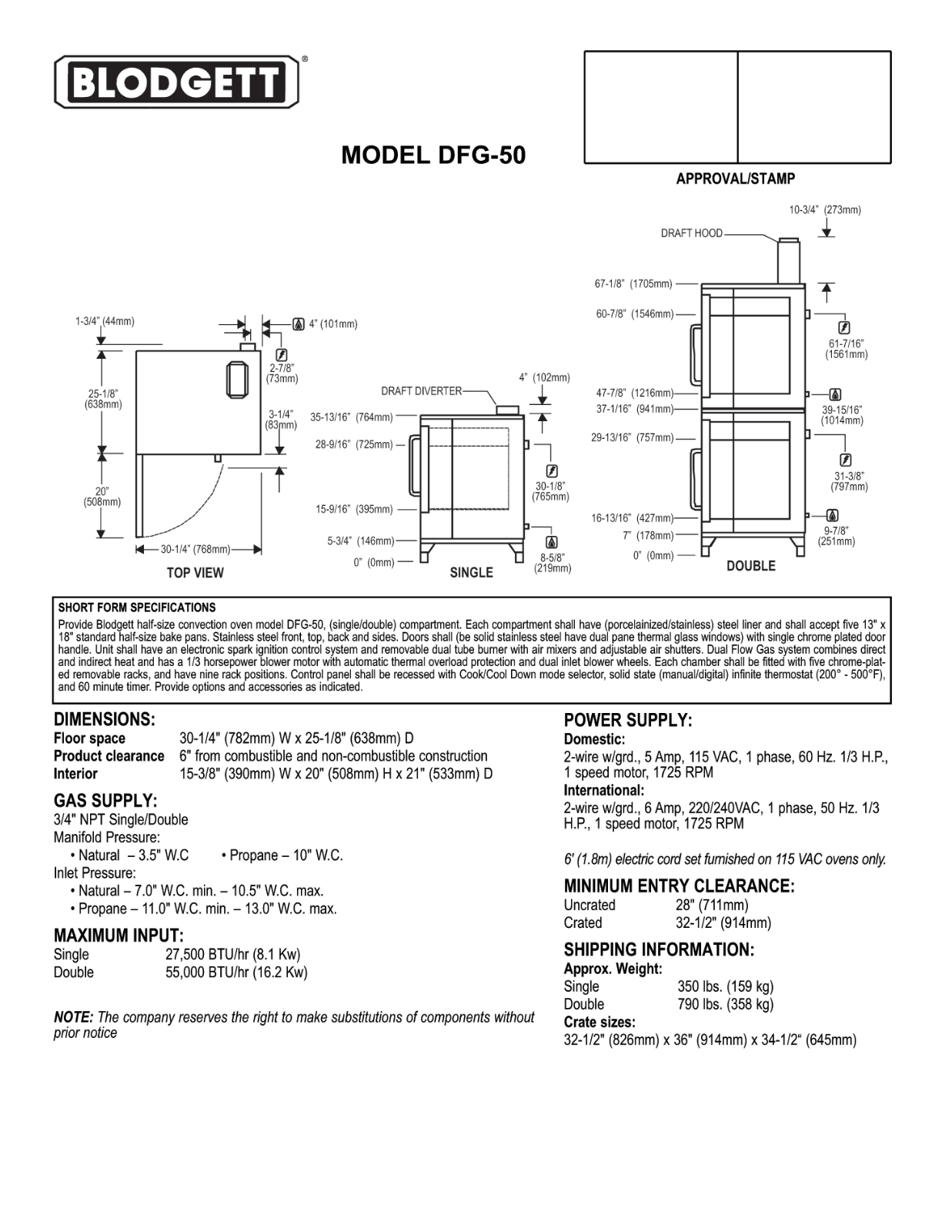 Blodgett DFG-50 General Manual