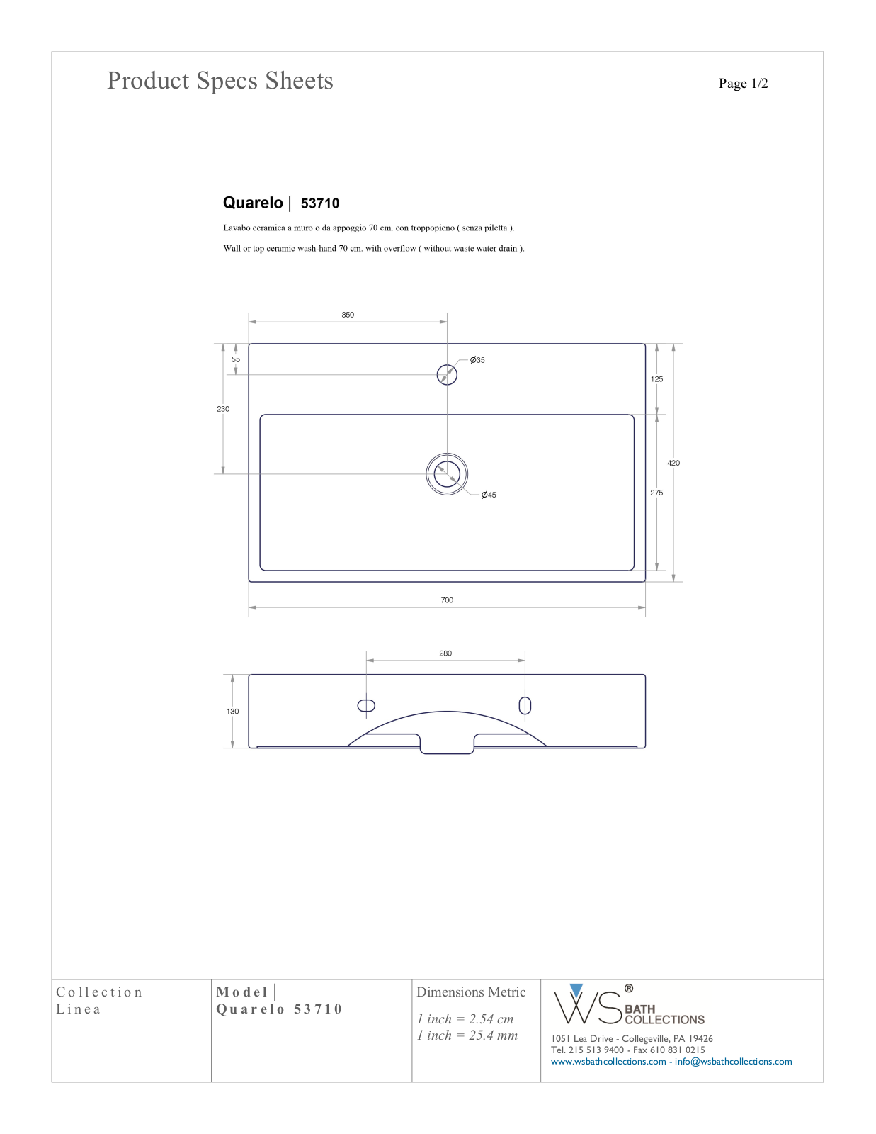 WS Bath Collections WSO1280 Specifications - ManualMachine.com