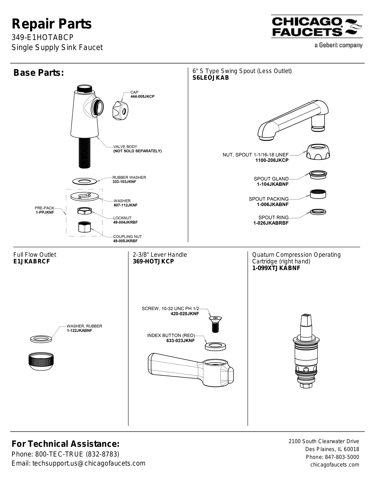 Chicago Faucet 349-E1HOTAB Parts List