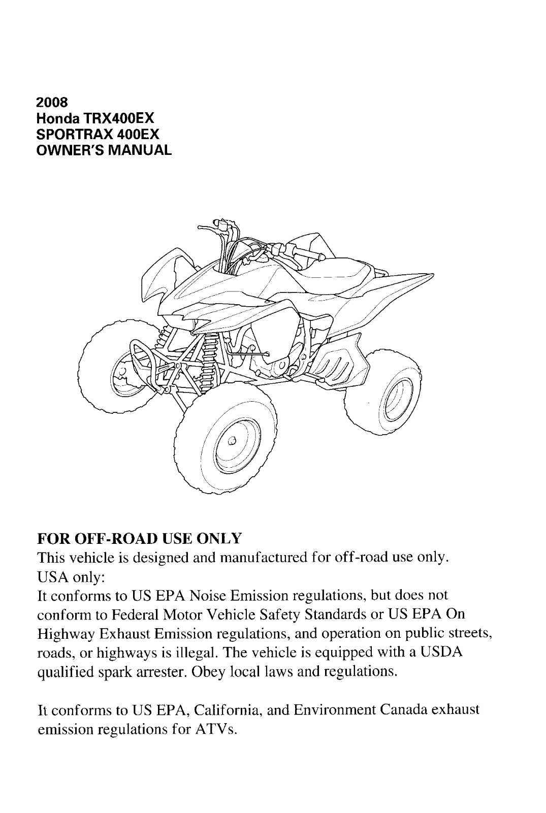 HONDA TRX400EX 2008 User Manual