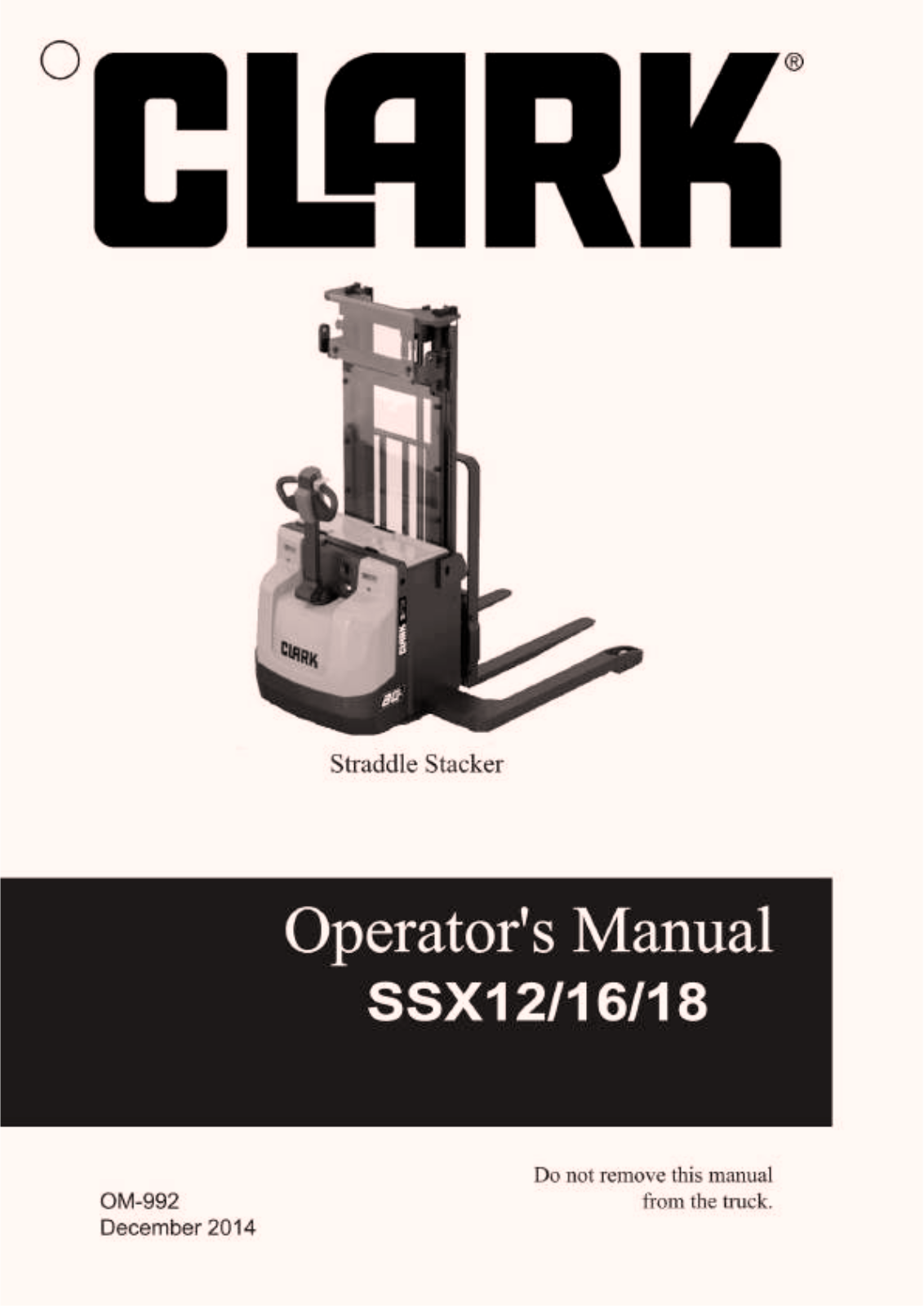 Clark ssx12, ssx16, ssx18 Operator Manual