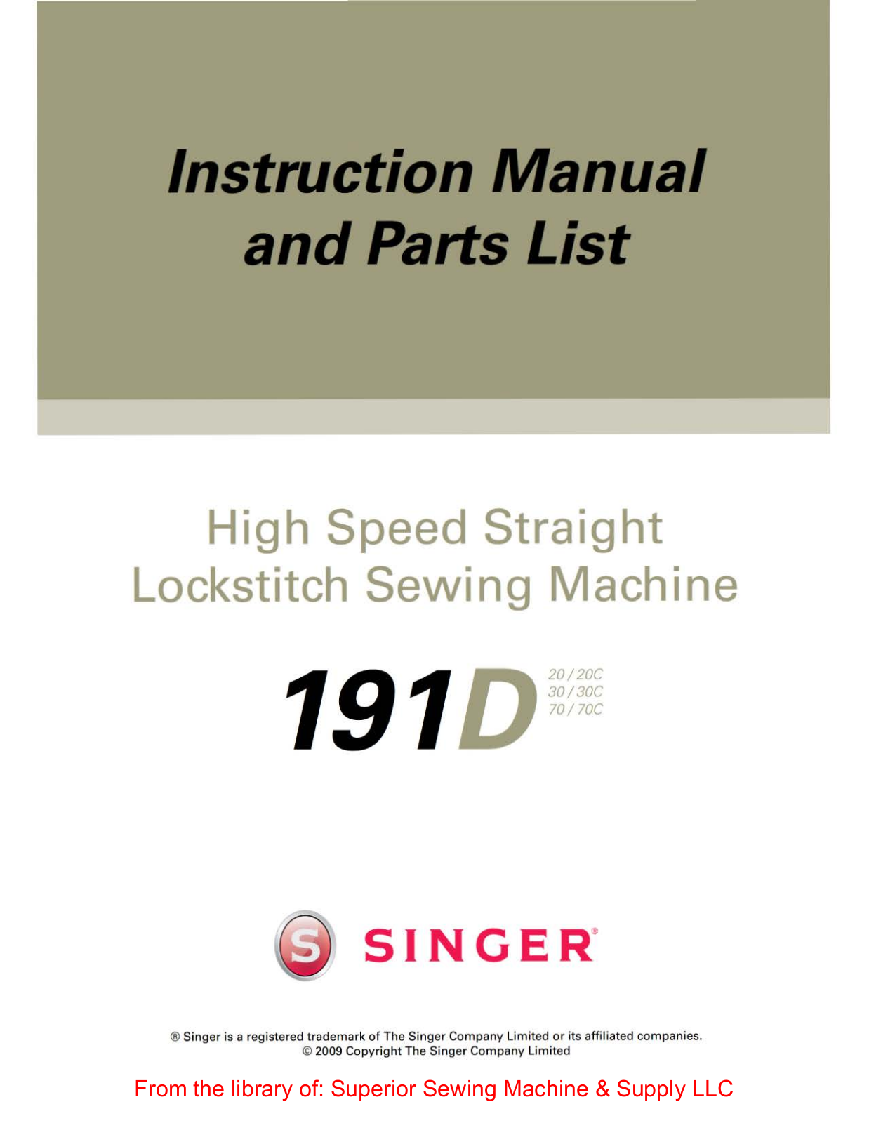 Singer 191D-20, 191D-30, 191D-70 Manual