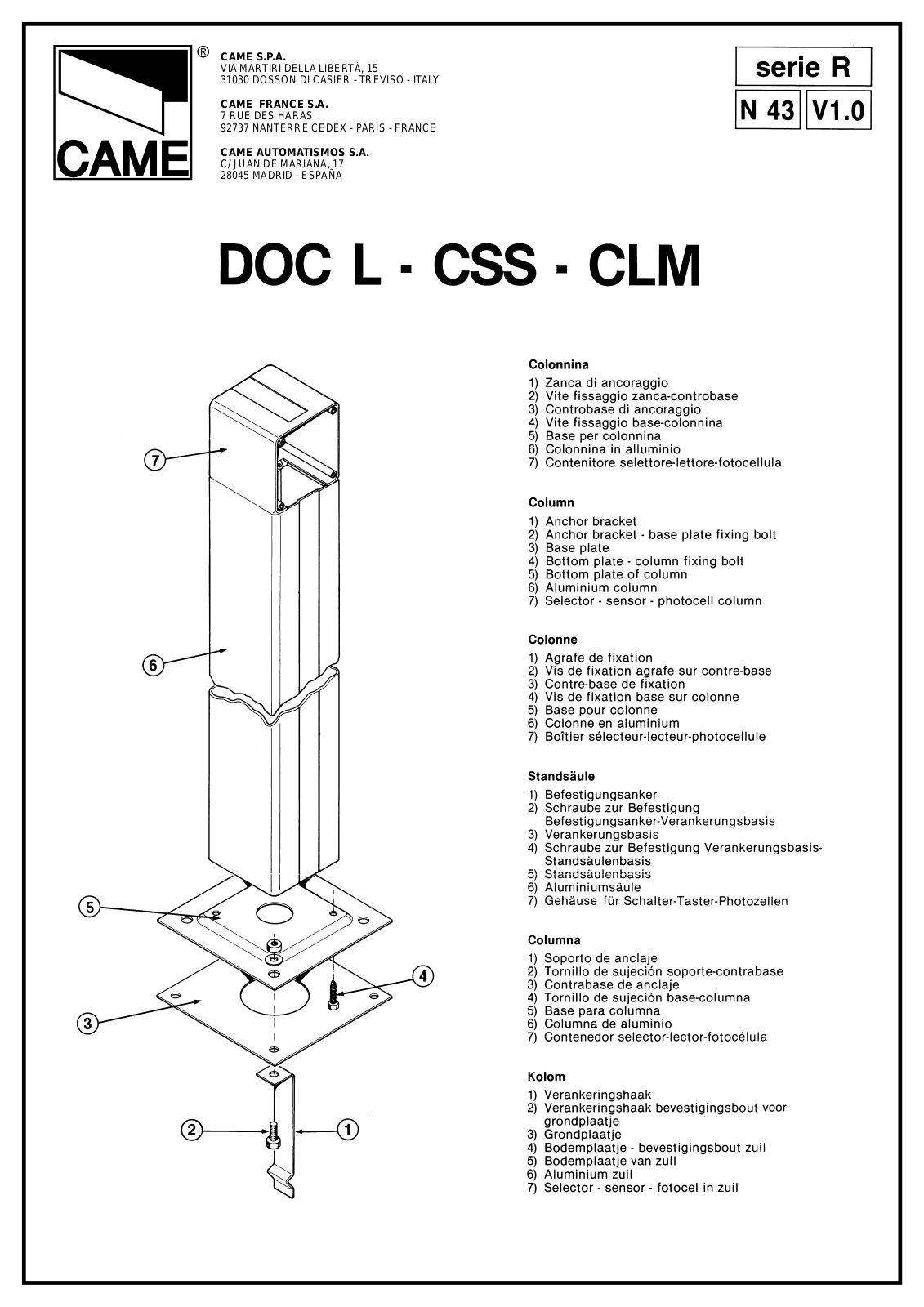 CAME CLM, CSS, DOC I, DOC L, SEM 2 User Manual