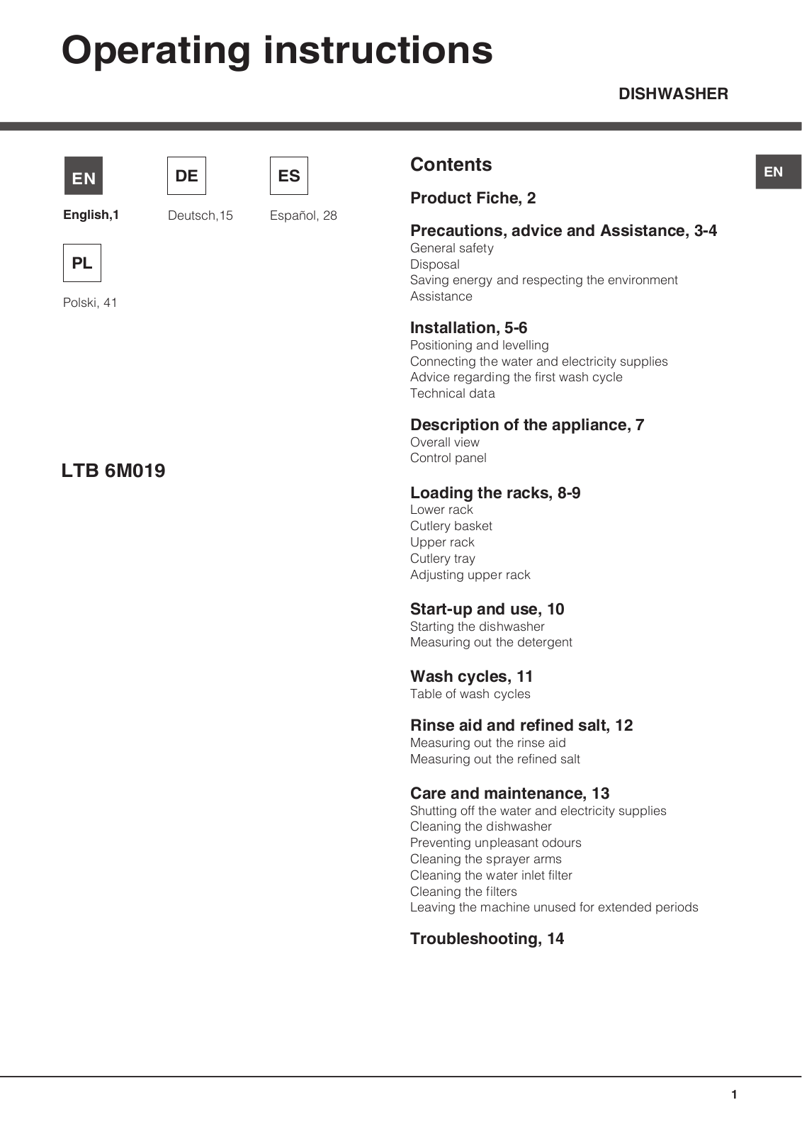 Hotpoint LTB 6M019 C EU User Manual