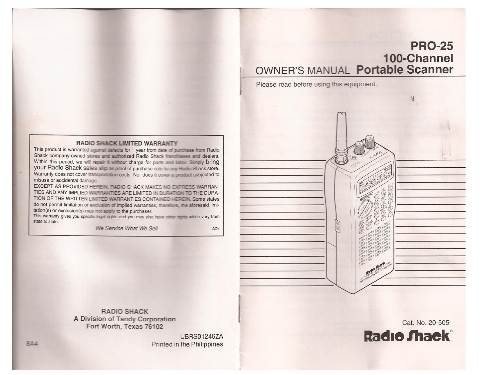 RadioShack PRO-25 Owner Manual
