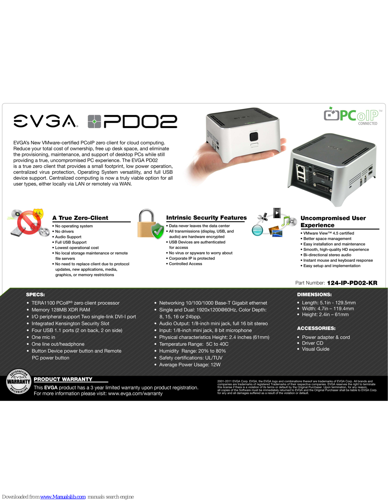 EVGA PD02 PCoIP Zero Client Specifications - ManualMachine.com