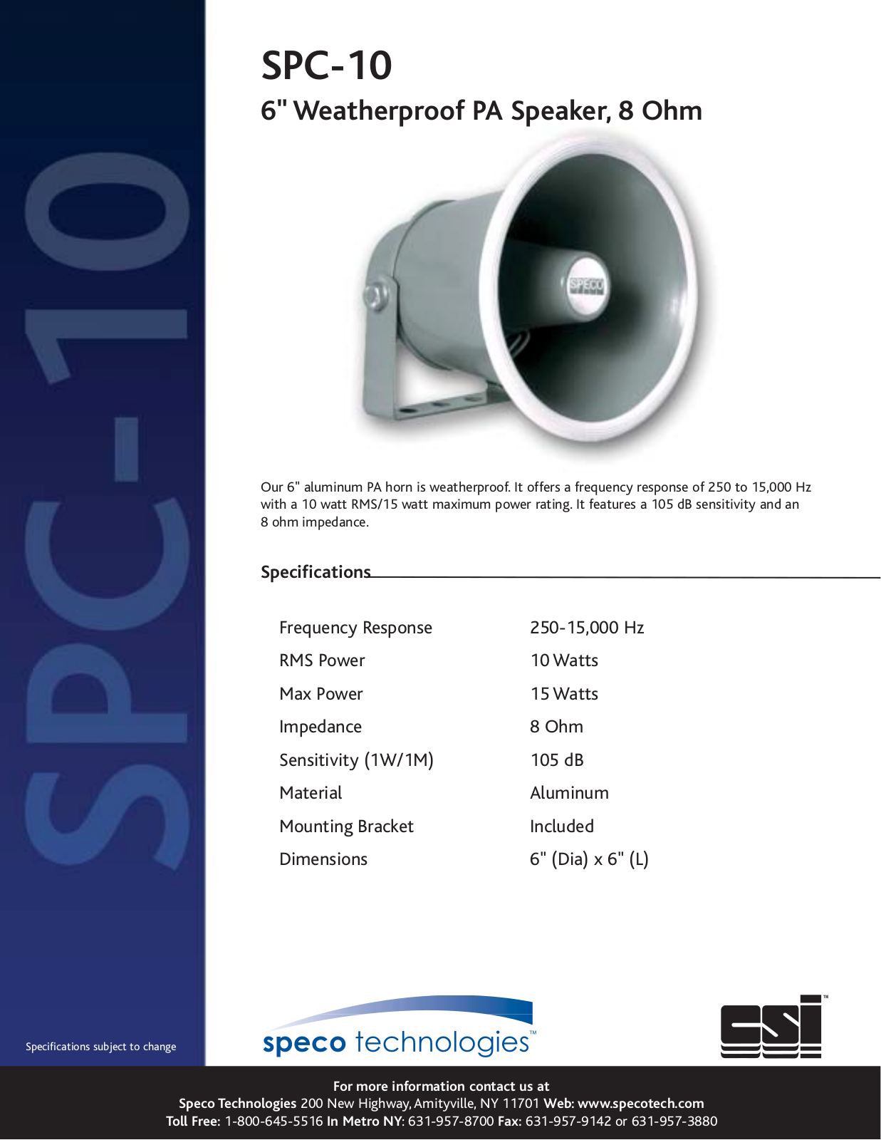 Speco Technologies SPC10-CSI User Manual