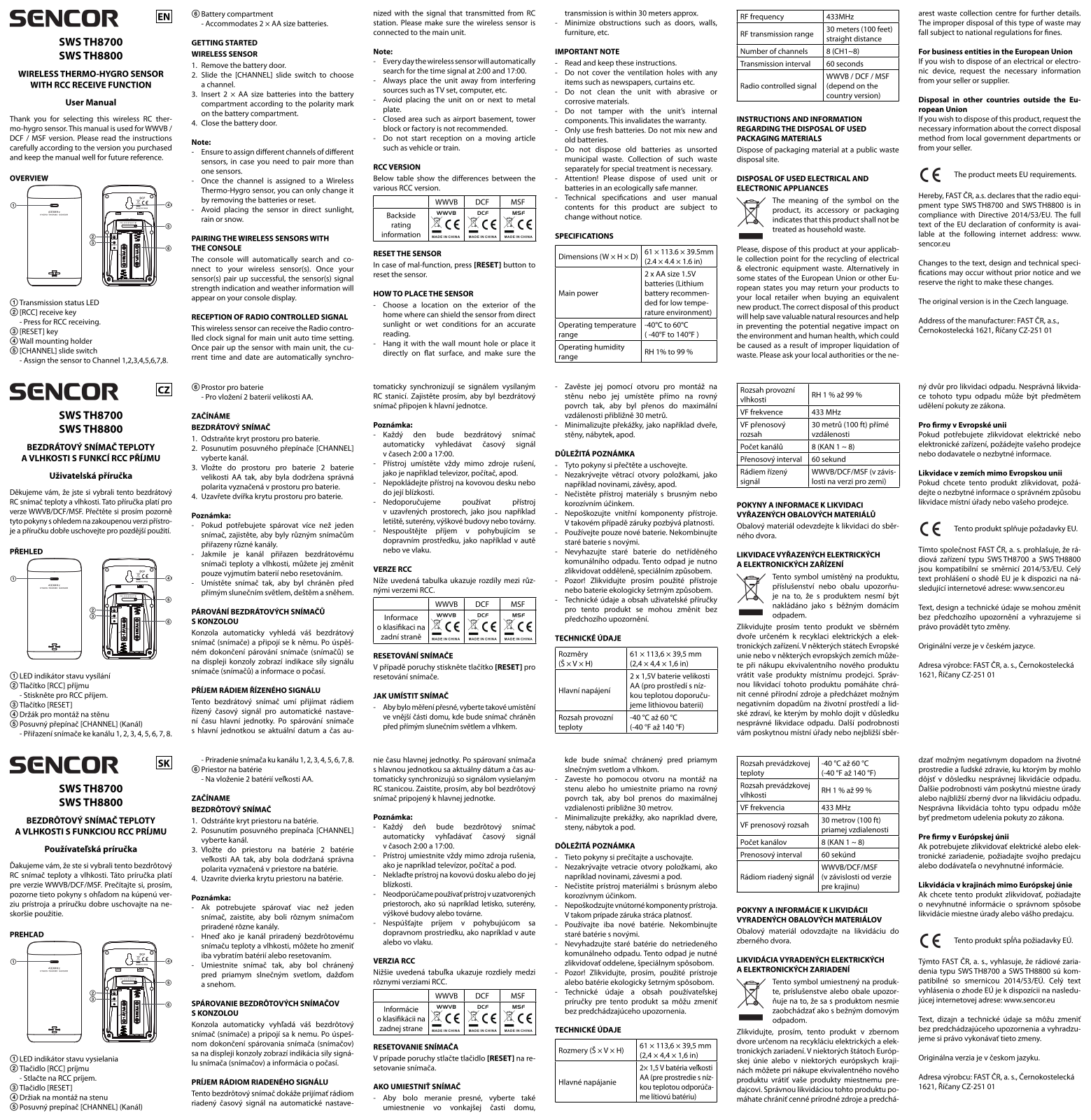 Sencor SWS TH8700 User Manual