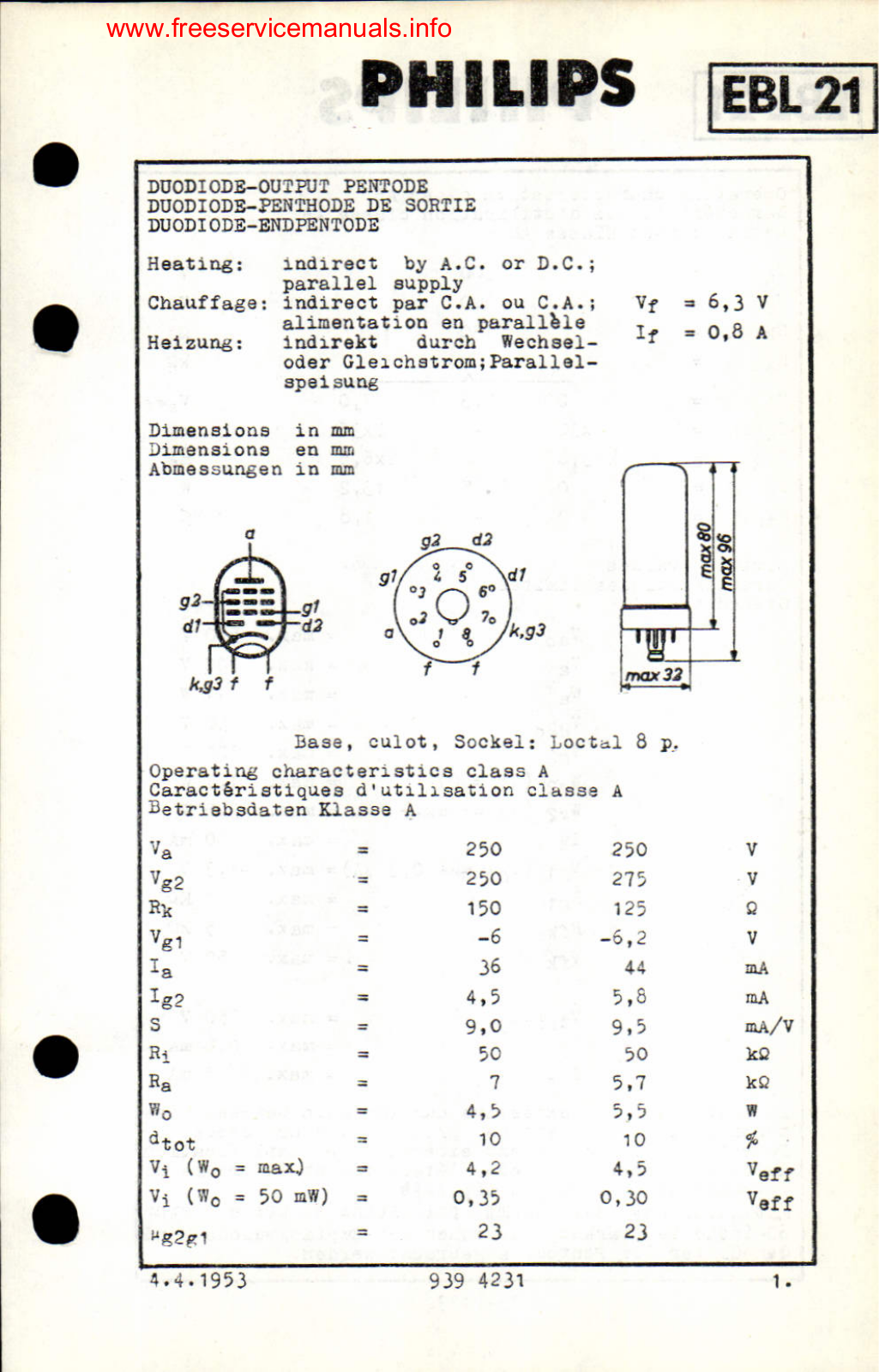 Philips EBL21 DATASHEETS