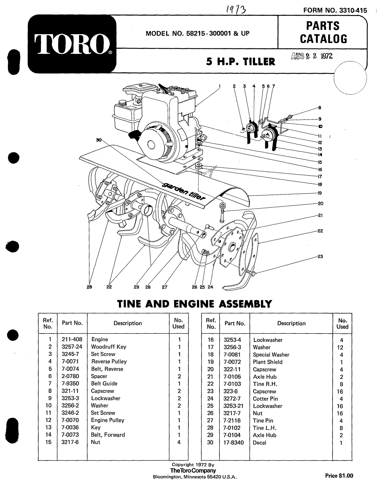 Toro 58215 Parts Catalogue