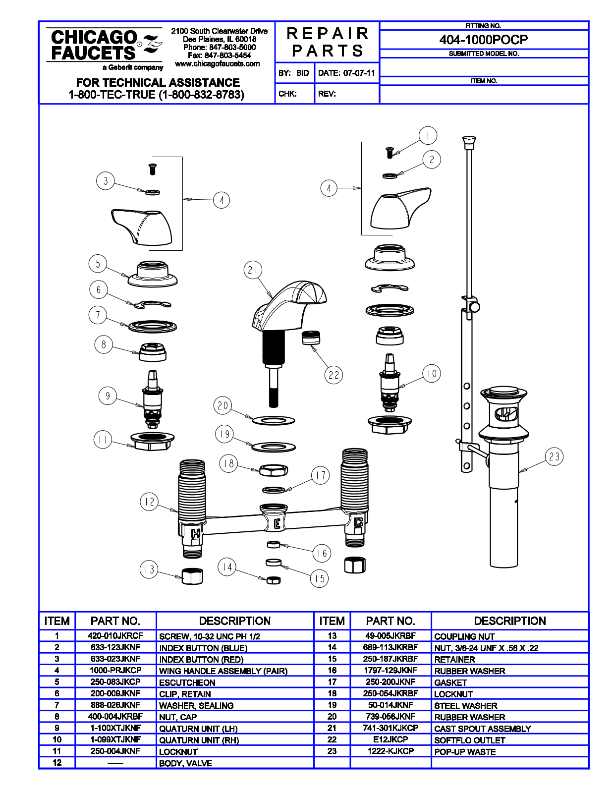 Chicago Faucet 404-1000PO Parts List