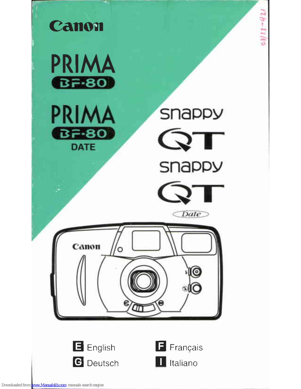 Canon Prima BF-80 Date, Snappy QT, Snappy QT Date Instructions Manual