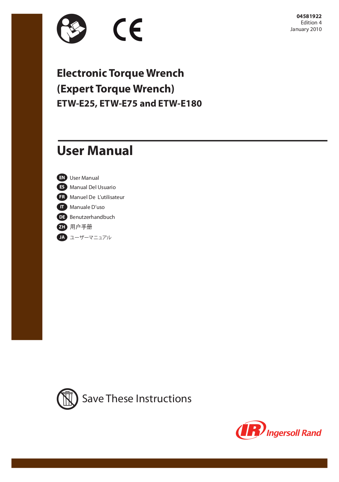 Ingersoll-Rand ETW-E180, ETW-E25, ETW-E75 User Manual