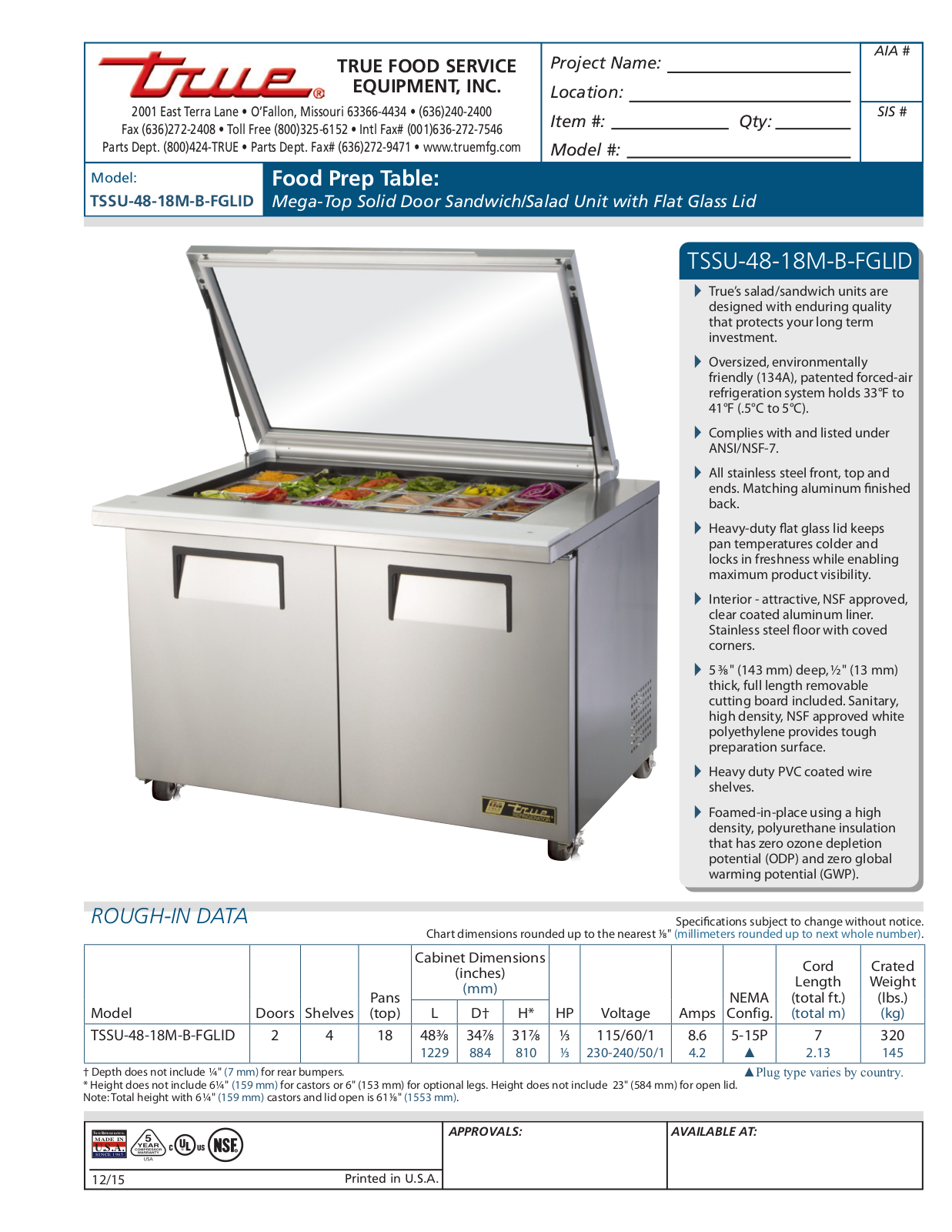 True TSSU-48-18M-B-FGLID User Manual