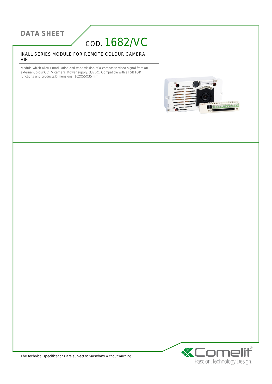 Comelit 1682-VC Specsheet