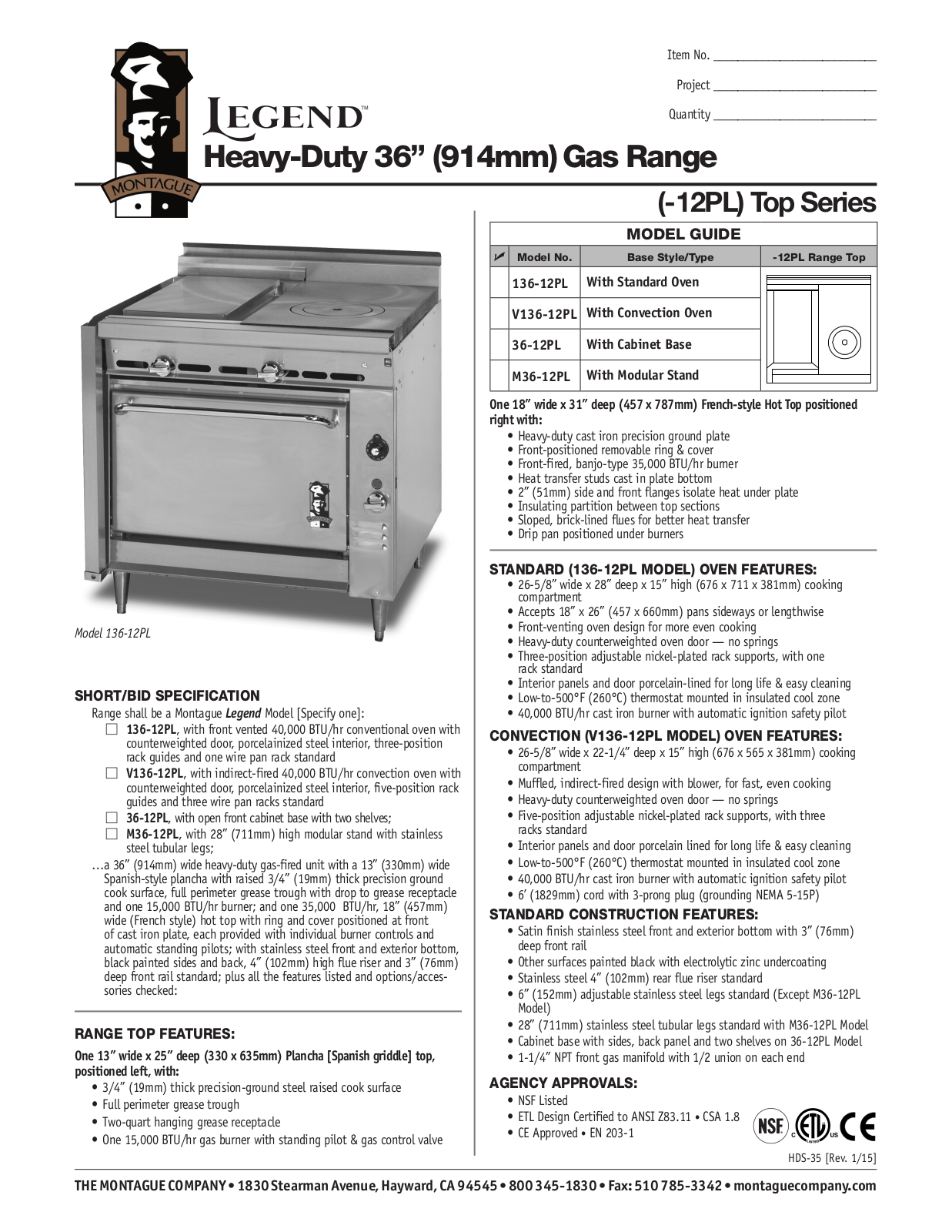 Montague 136-12PL User Manual