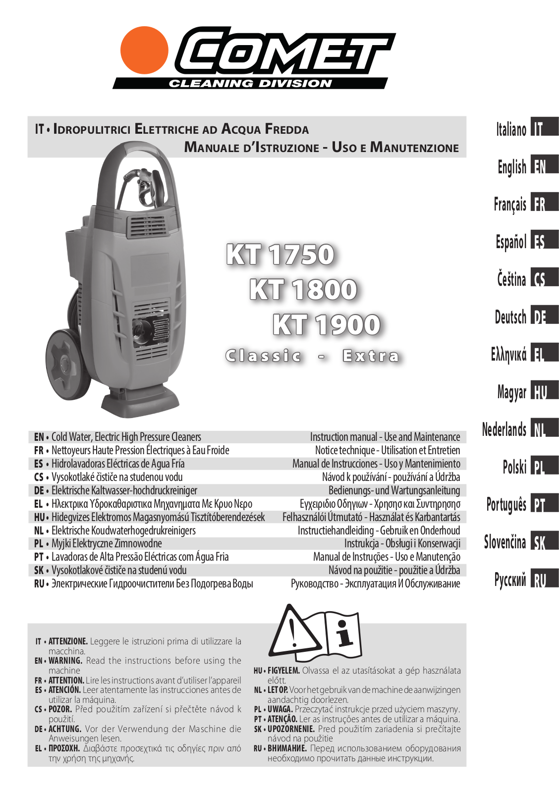 Comet KT 1750 extra, KT 1800 classic, KT 1750 classic, KT 1800 extra, KT 1900 extra Instruction Manual