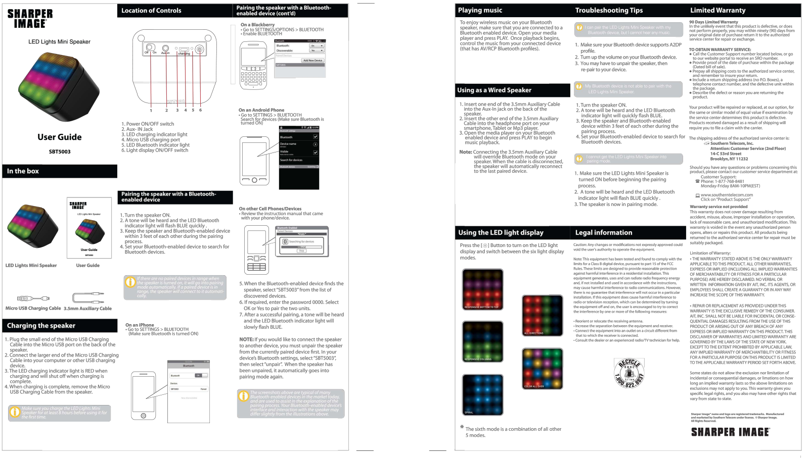 Sharper image SBT5003 User Manual