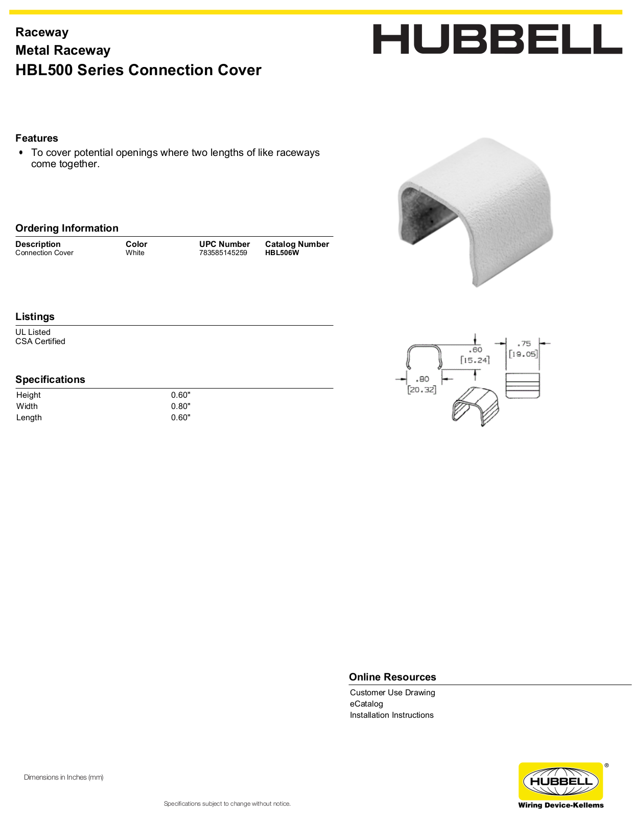 Hubbell HBL506W Specifications