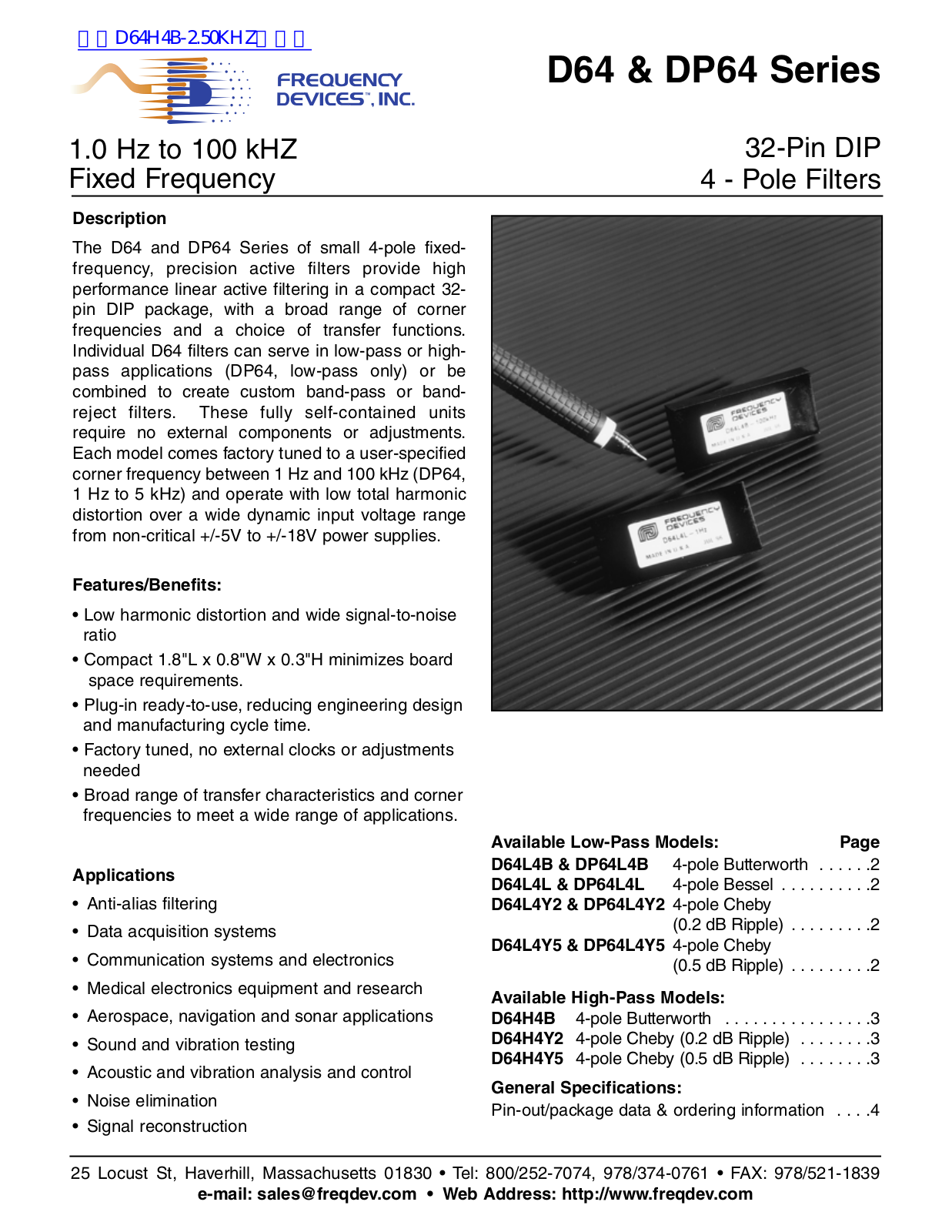 Frequency Devices D64L4B, DP64L4B, D64L4L, DP64L4L, D64L4Y2 User Guide