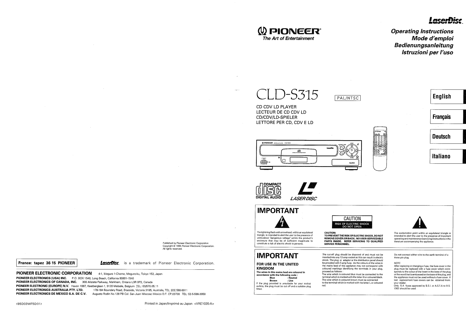 Pioneer CLDS-315 Owners manual