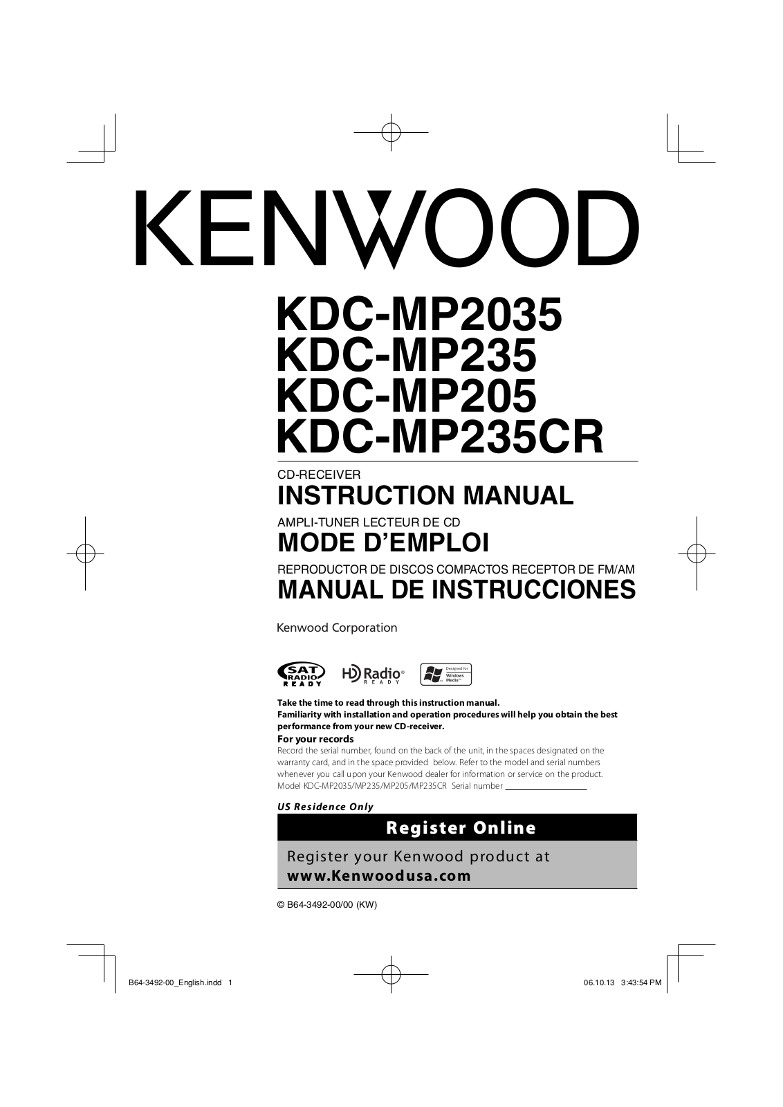 Kenwood KDC-MP235CR, KDC-MP205, KDC-MP2035, KDC-MP235 User Manual