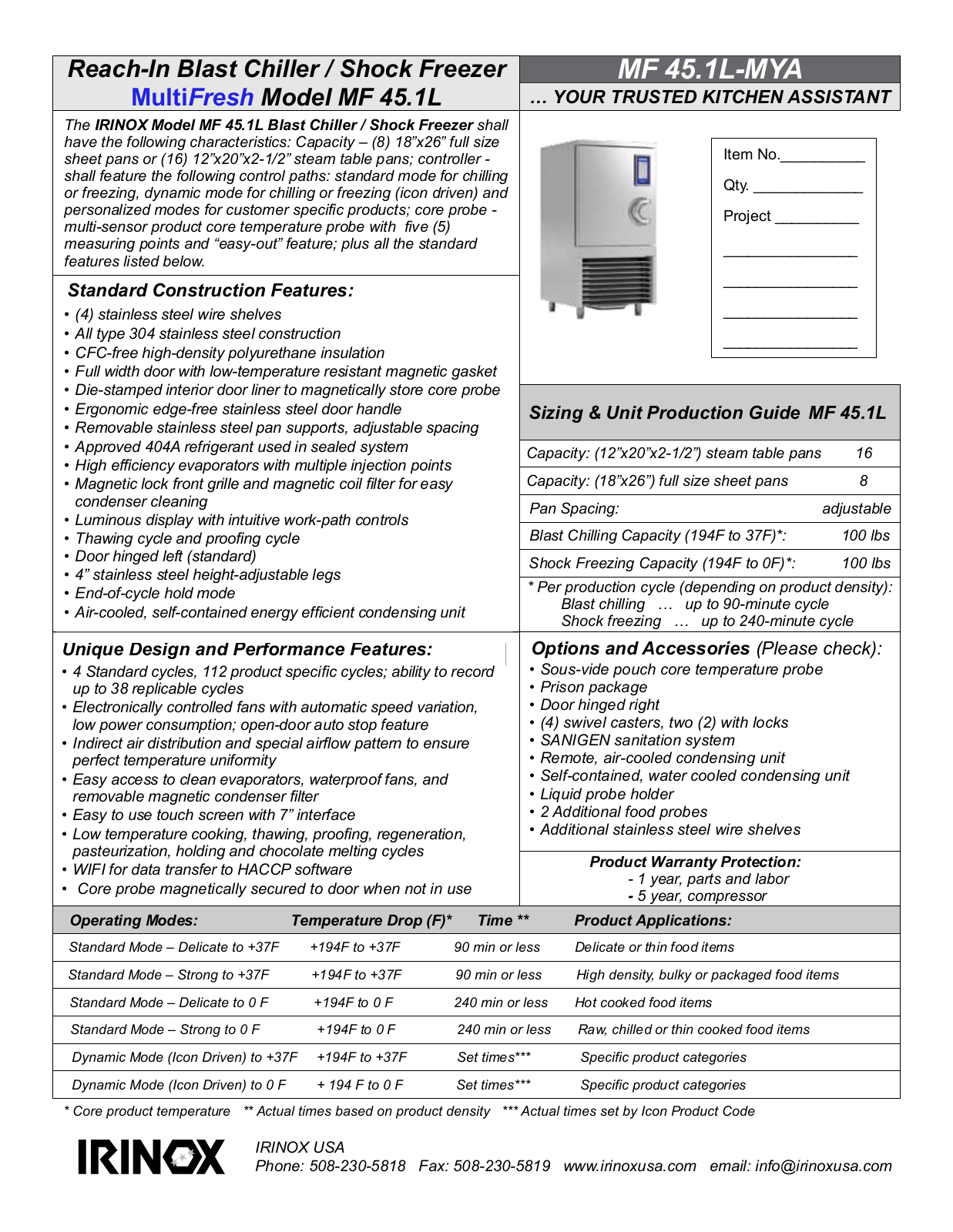 Irinox MF 45.1L User Manual