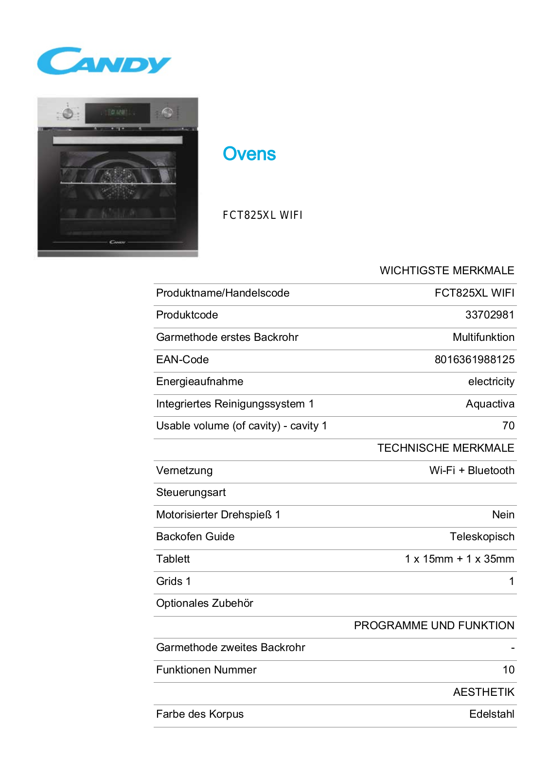 Candy FCT825XL WIFI User Manual