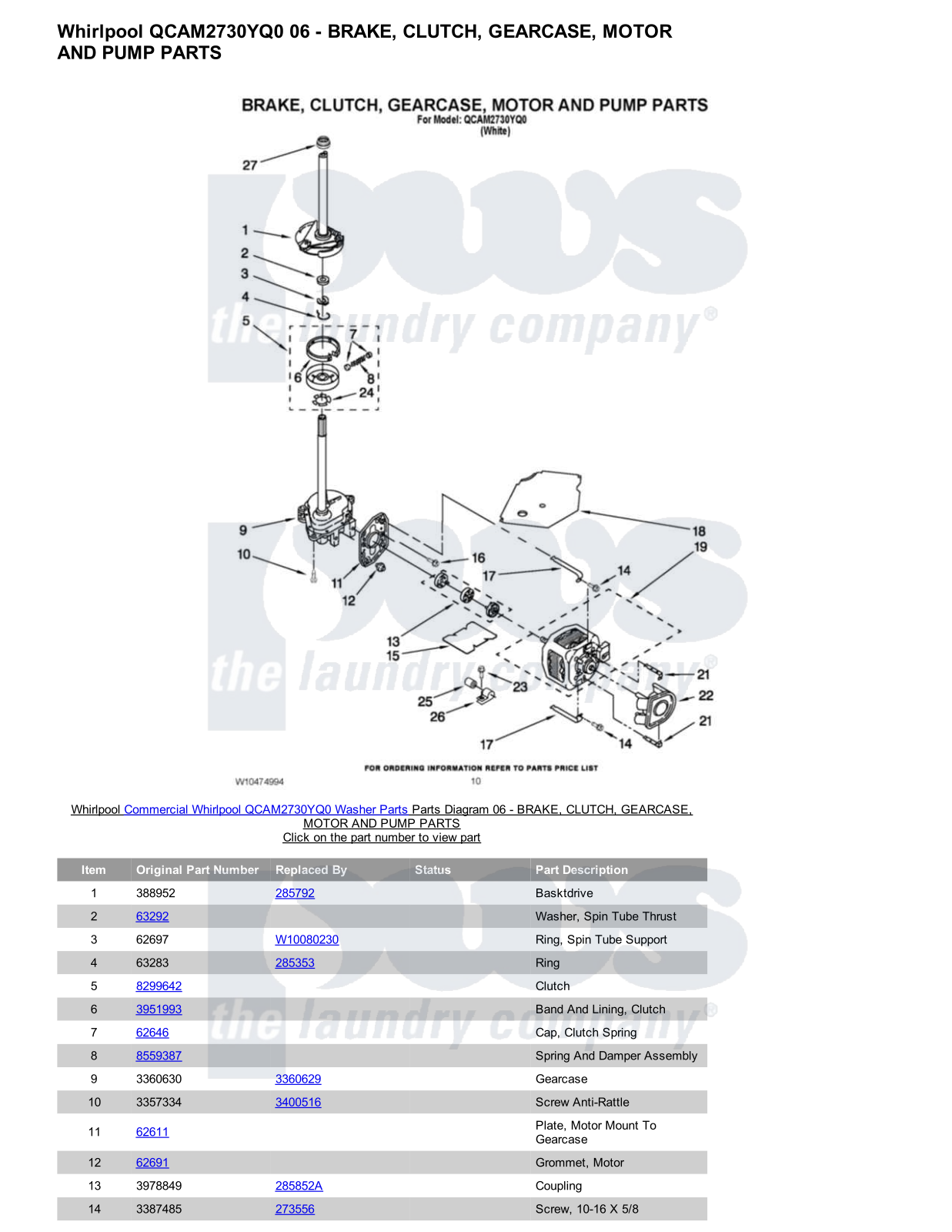 Whirlpool QCAM2730YQ0 Parts Diagram