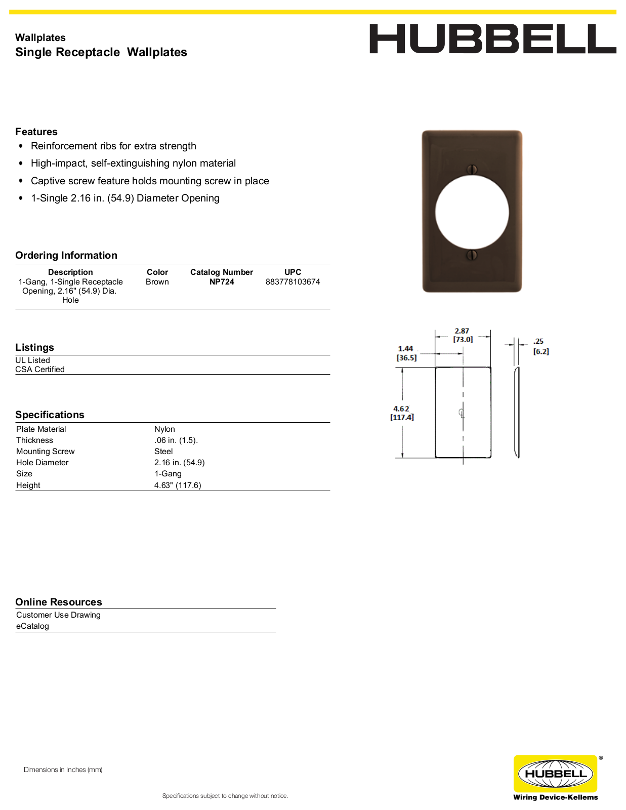 Hubbell NP724 Specifications