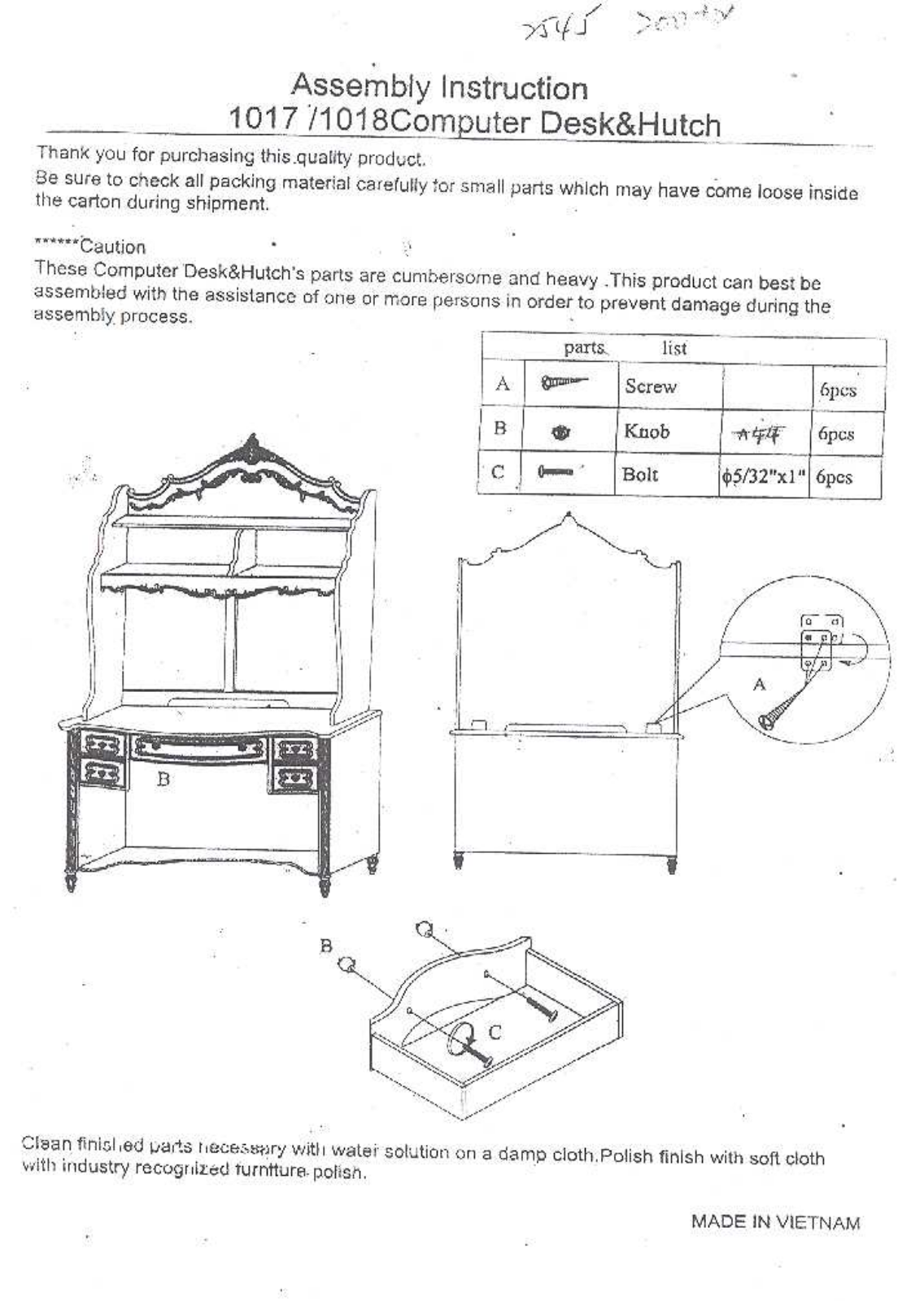 Acme Furniture 01018, 01017 User Manual