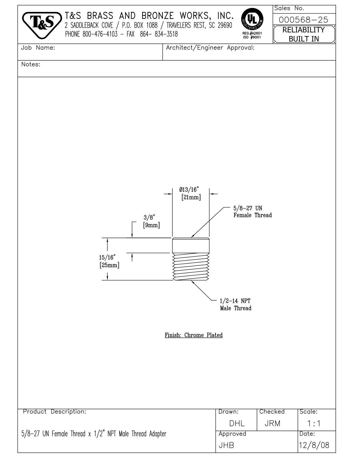 T&S Brass 000568-25 User Manual