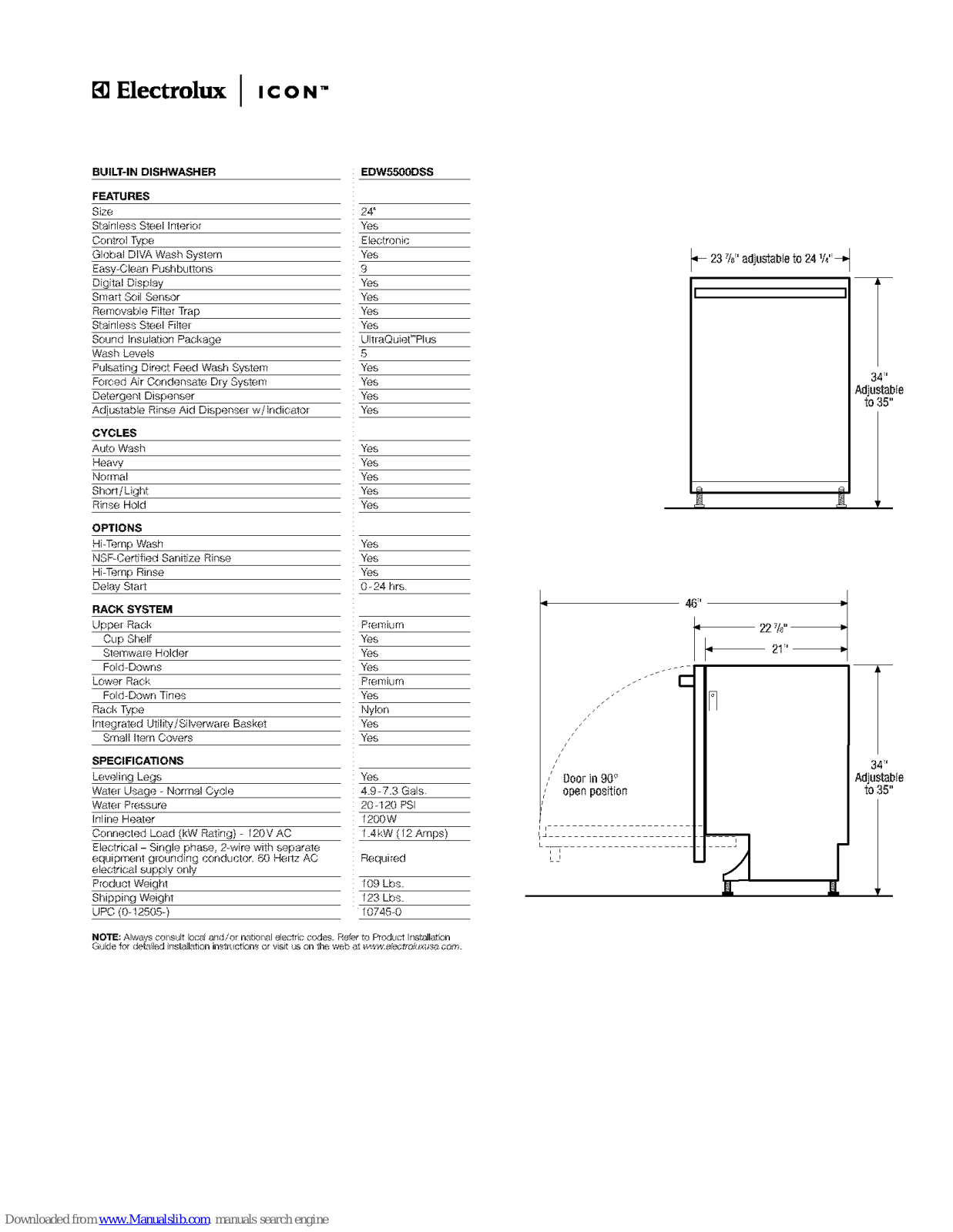 Electrolux ICON EDW5500DSS0, ICON EDW5500DSS Specification - ManualMachine.com