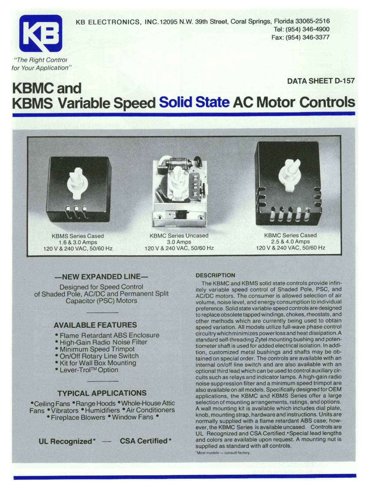 KB Electronics KBMC Series, KBMS Series Data Sheet