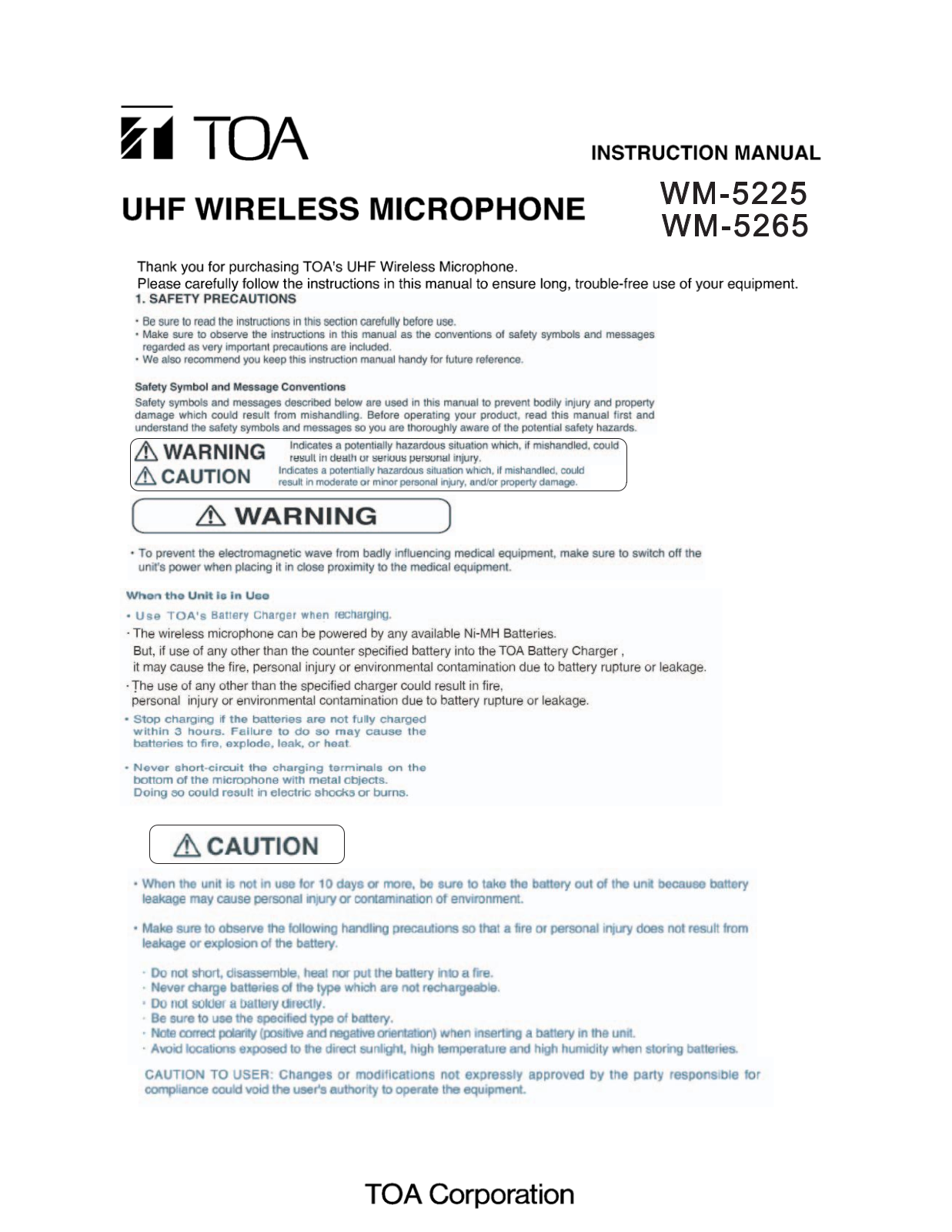 TOA WM-5265 Users Manual