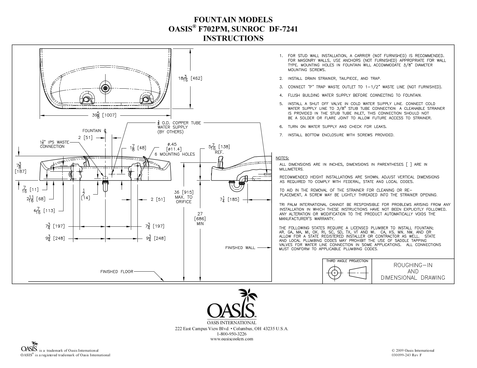 Oasis DF-7241 Installation  Manual