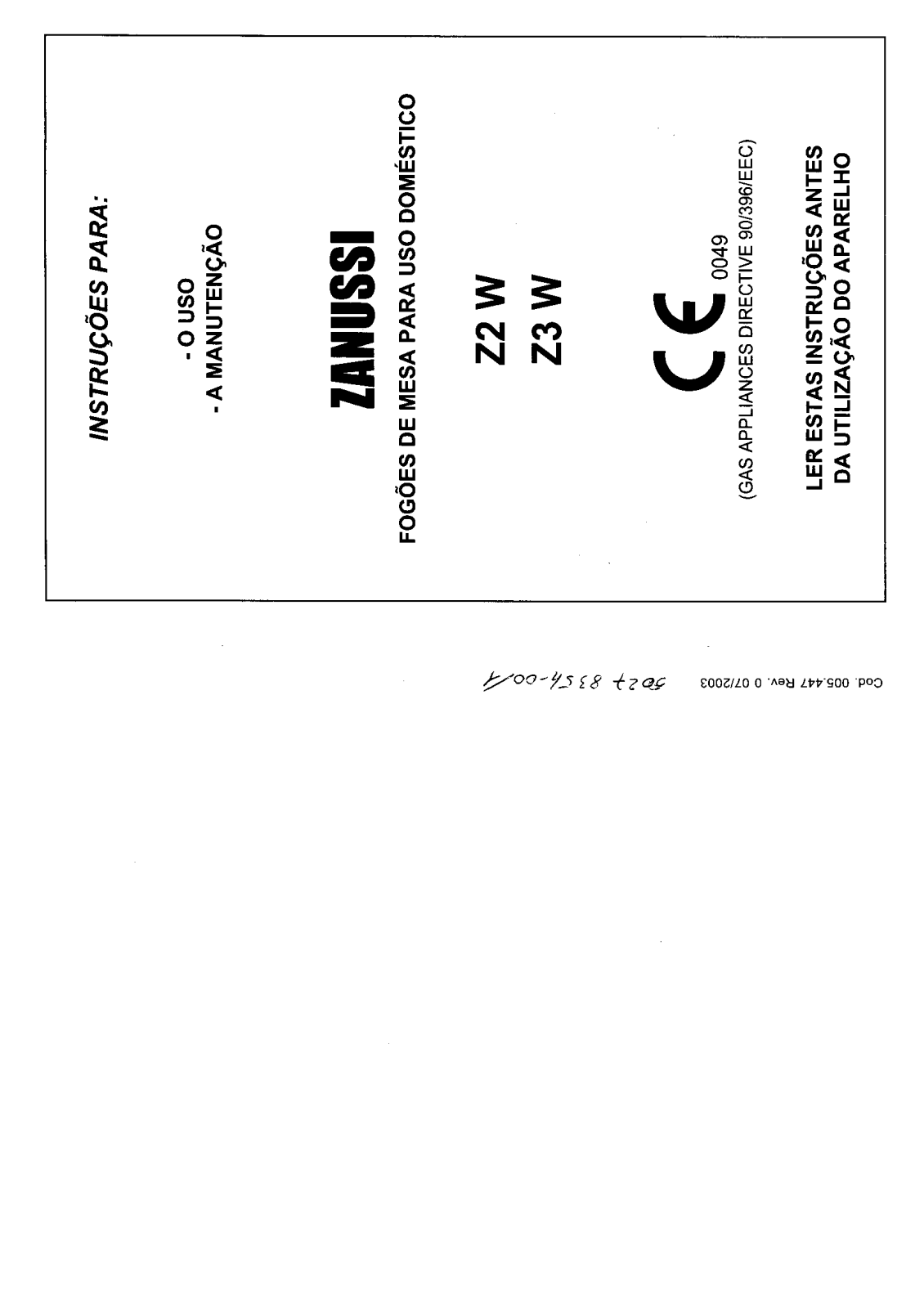 Zanussi Z3-W, Z2-W, ZMB17MX User Manual