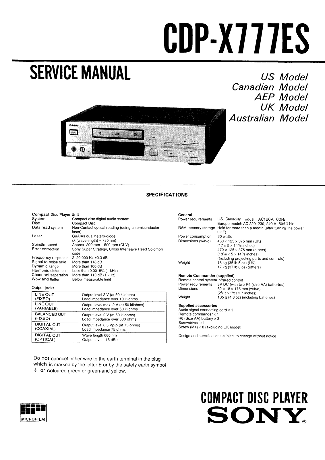 Sony CDPX-777-ES Service manual