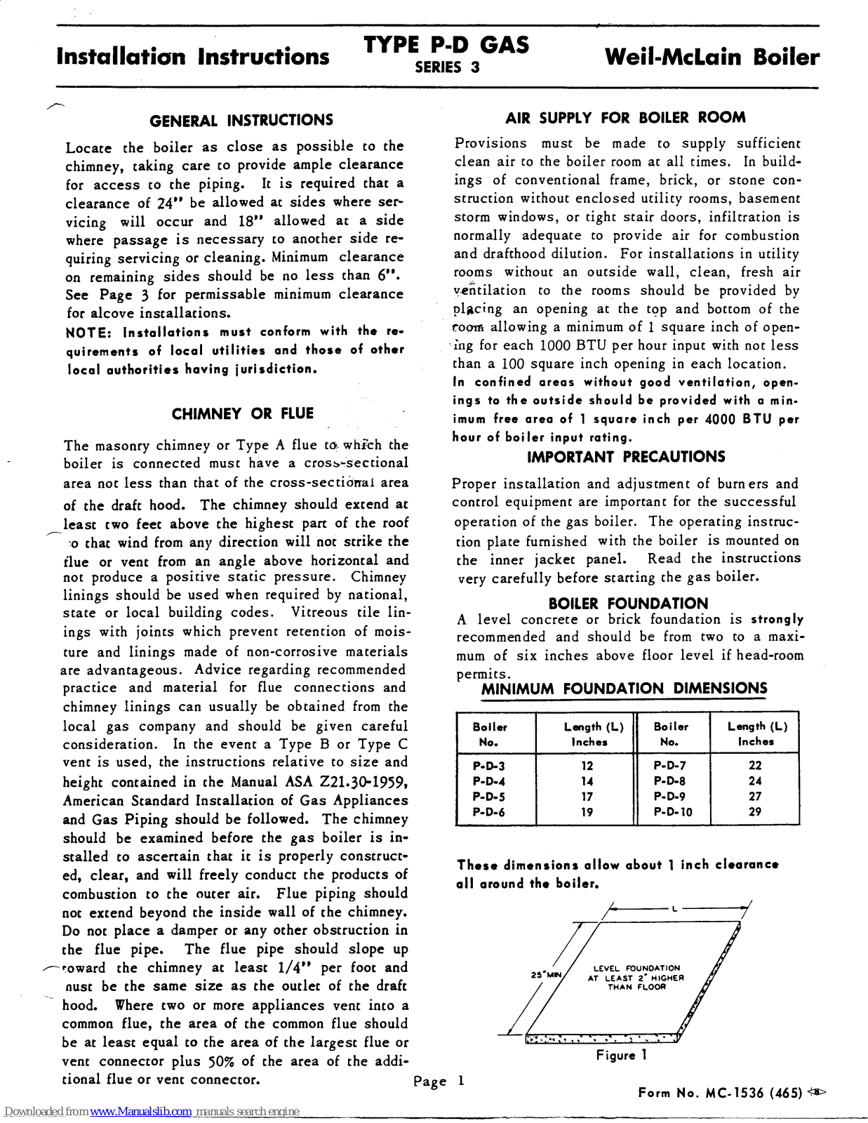 Weil-McLain P-D-3, P-D-4, P-D-5, P-D-6, P-D-7 Installation Instructions Manual