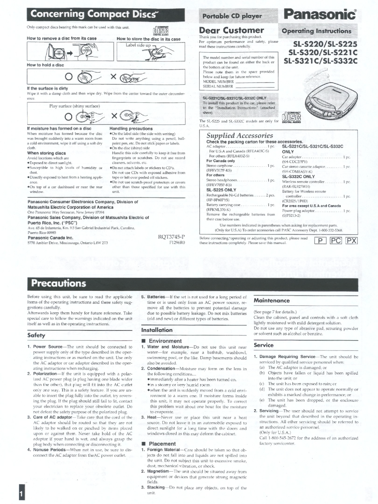 Panasonic SLS321C, SL-S230, SLS220, SLS332C User Manual