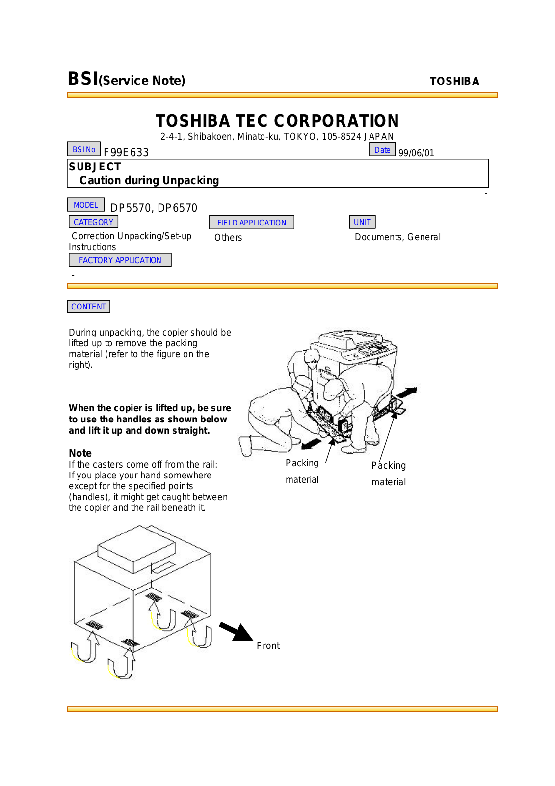 Toshiba f99e633 Service Note