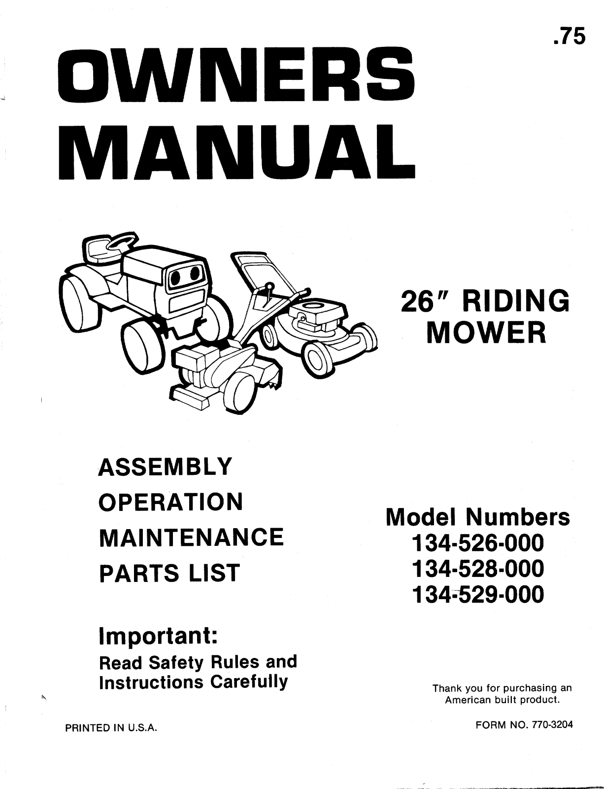 Bolens 134-526-000, 134-528-000, 134-529-000 User Manual