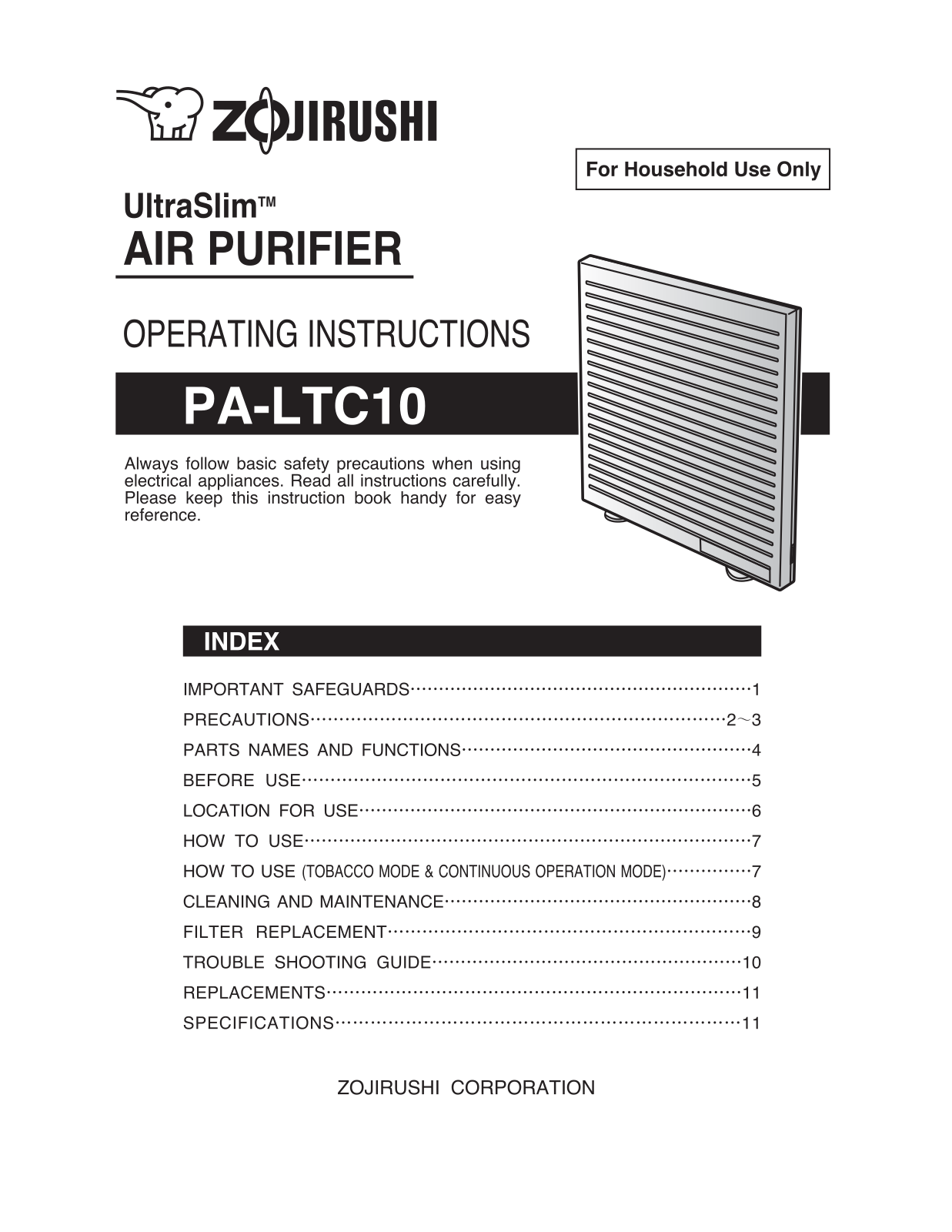 Zojirushi PA-LTC10 Owner's Manual