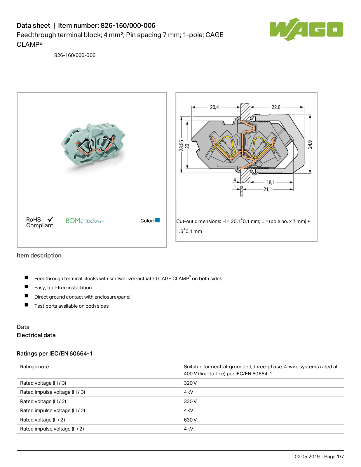 Wago 826-160/000-006 Data Sheet