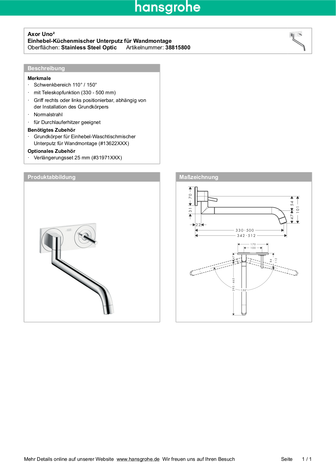 Hansgrohe AXOR 38815800 User Manual