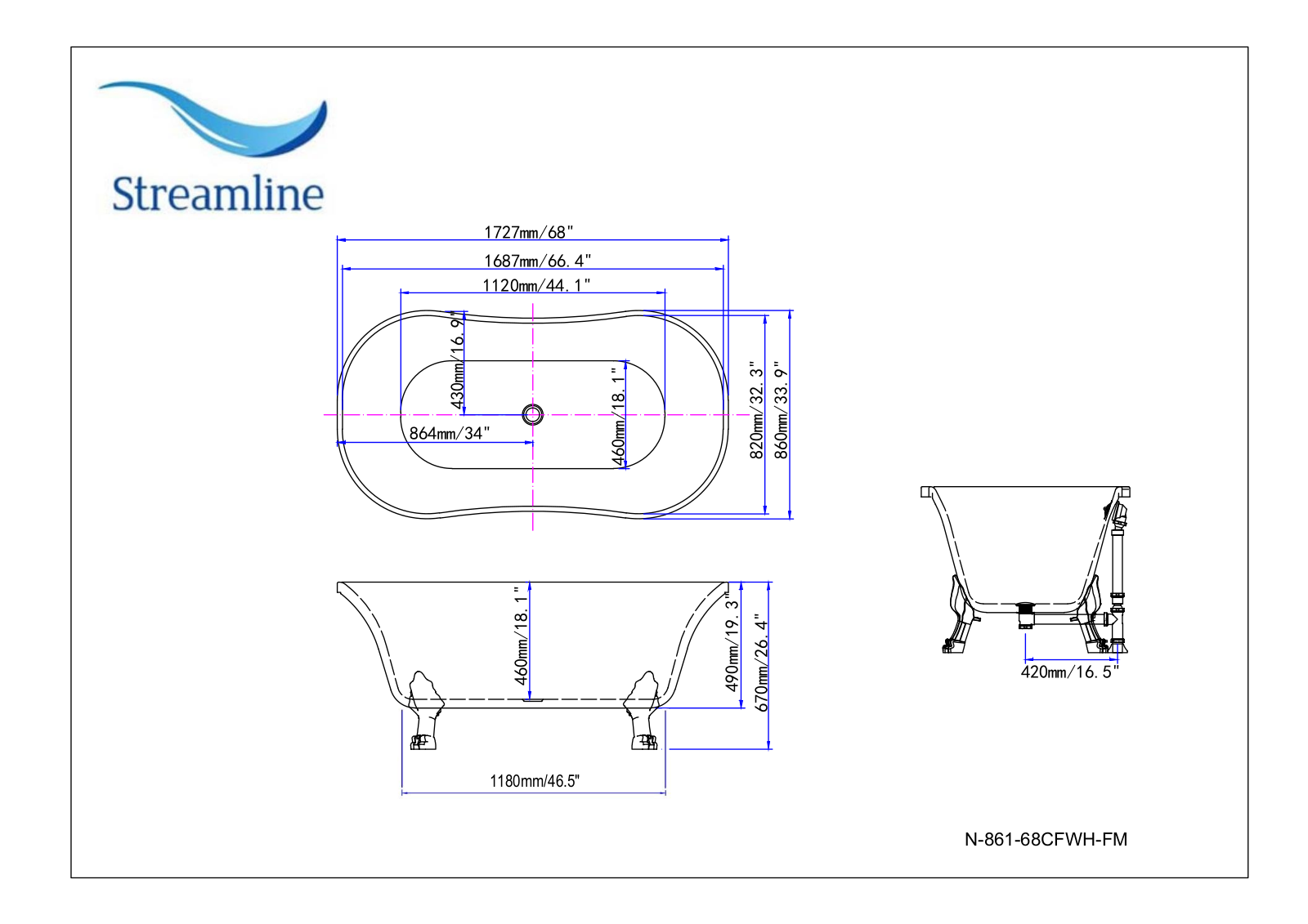 Streamline N861CHGLD, N861WHCH, N861BLGLD, N861BLCH, N861CHCH Specifications