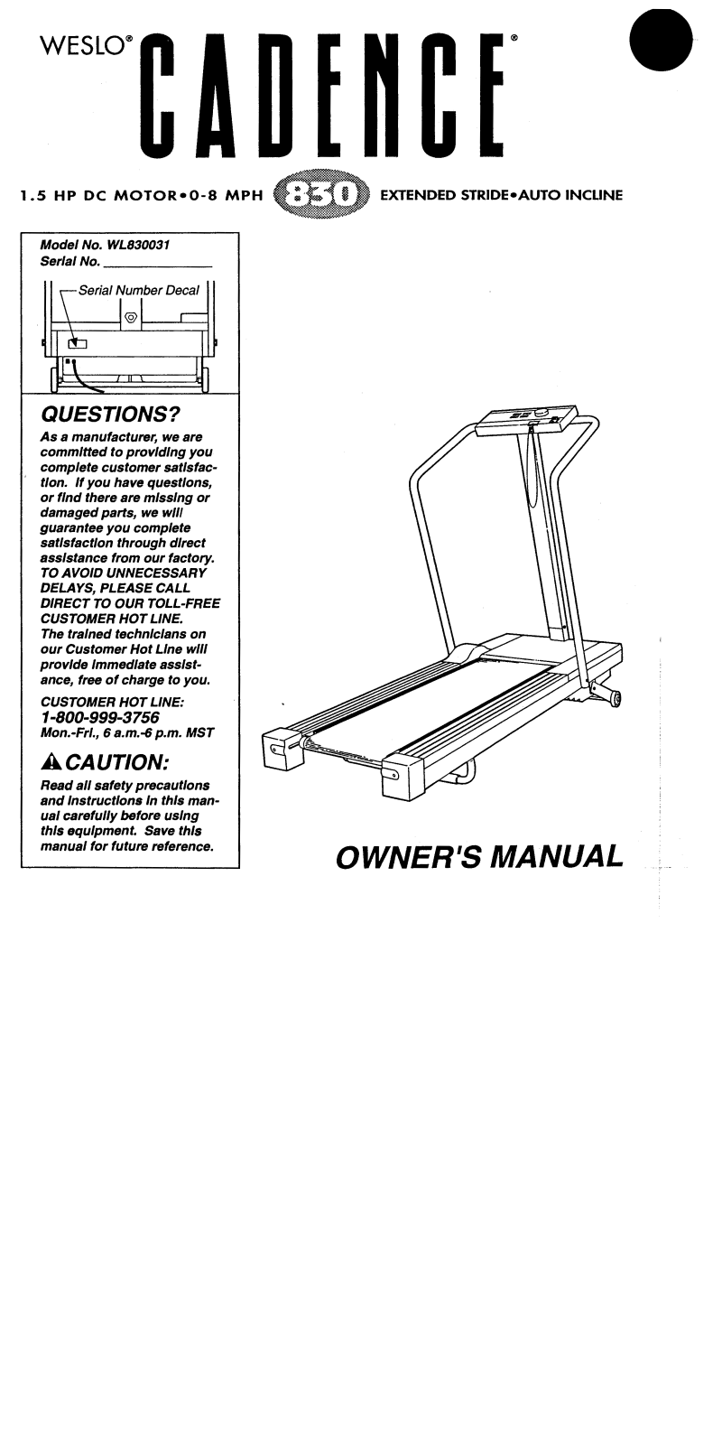 Weslo WL830031 Owner's Manual