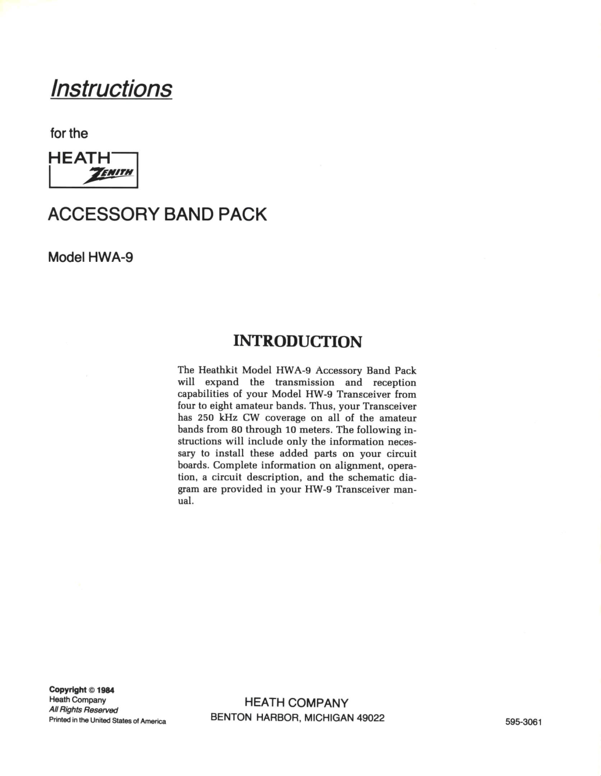 Heathkit HWA-9 User Guide