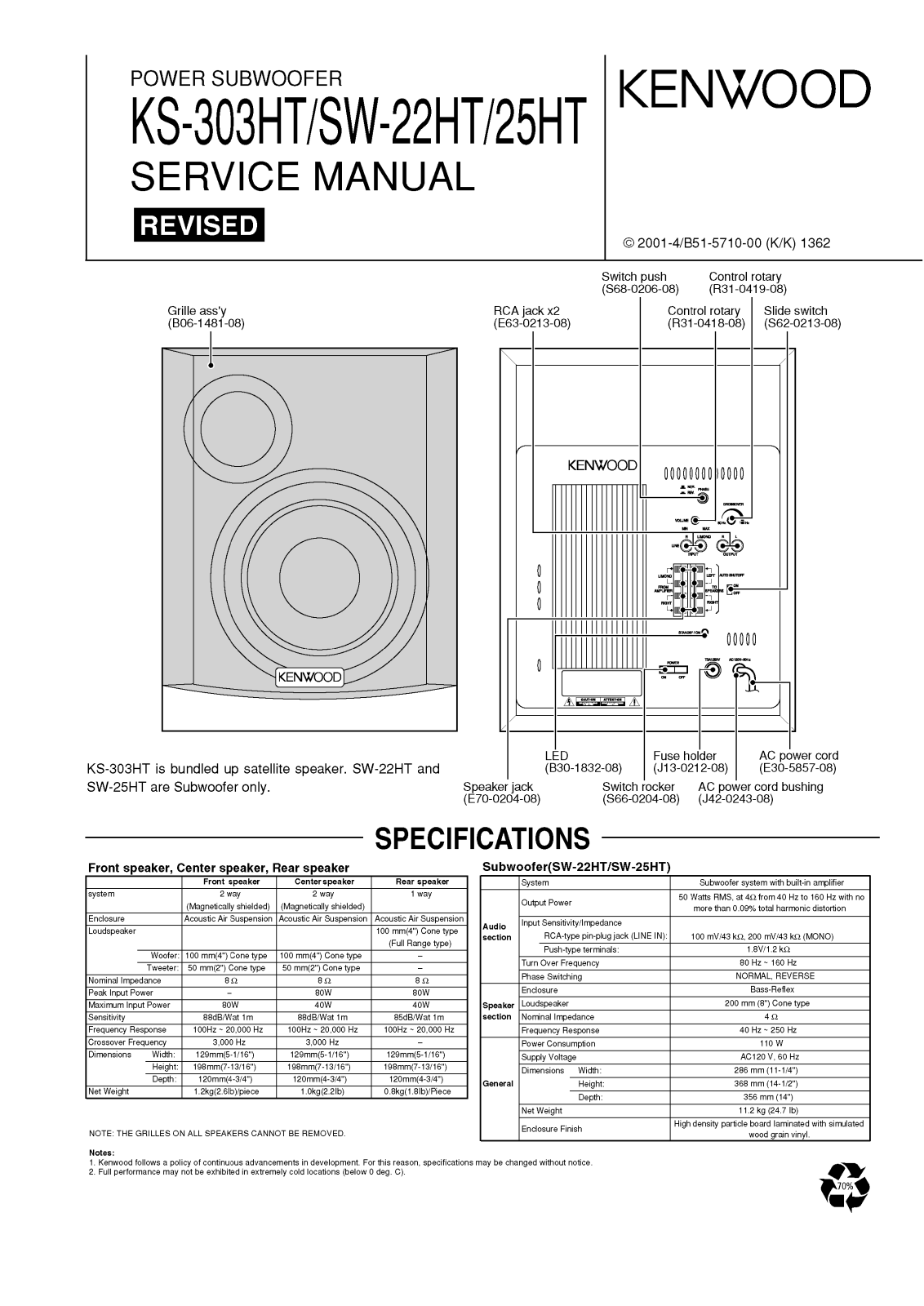 Kenwood SW-22-HT, KS-SW22-HT, KS-303-HT, KS-SW25-HT Service Manual