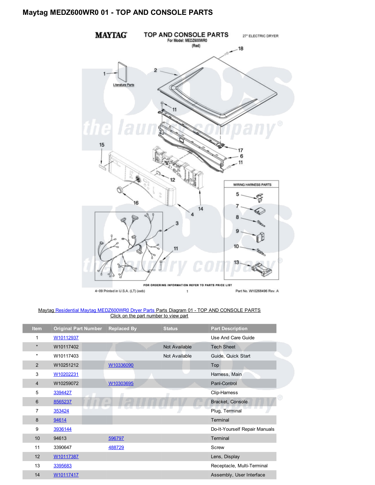 Maytag MEDZ600WR0 Parts Diagram